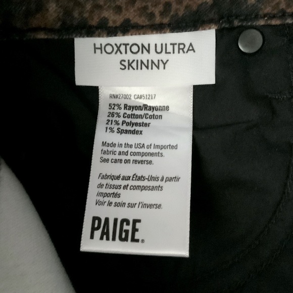 NWT PAIGE Hoxton Jeans Ultra Skinny Coated Snake Black Brown Size 26 - Picture 11 of 16